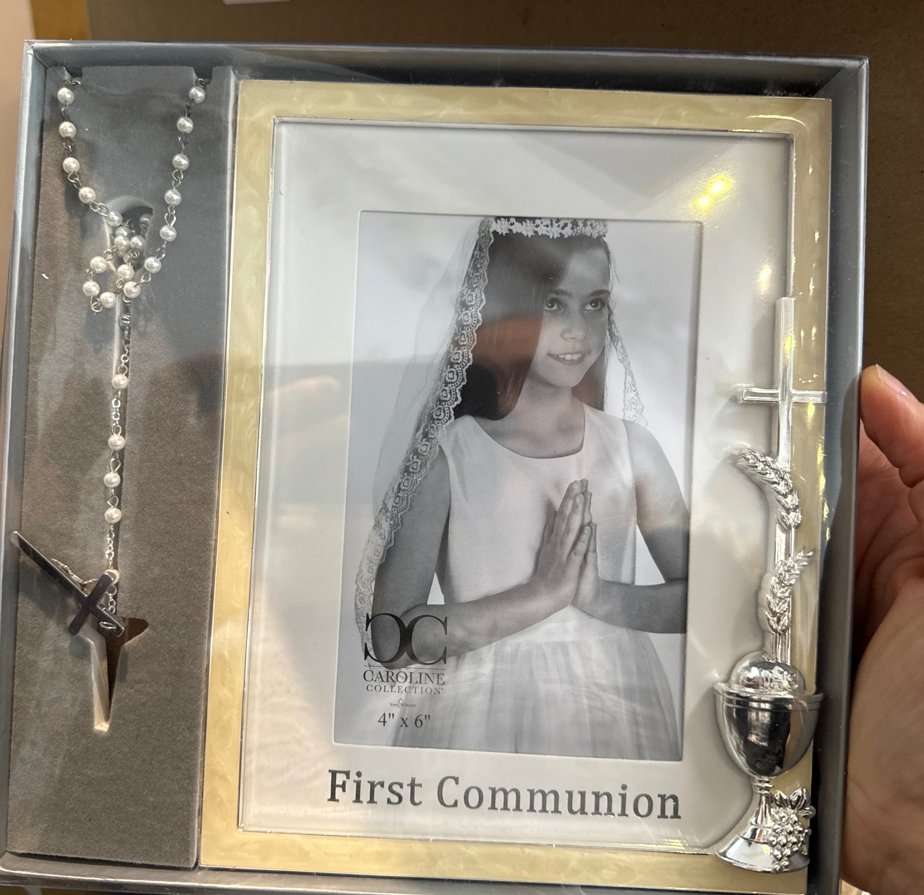 First Communion frame with rosary